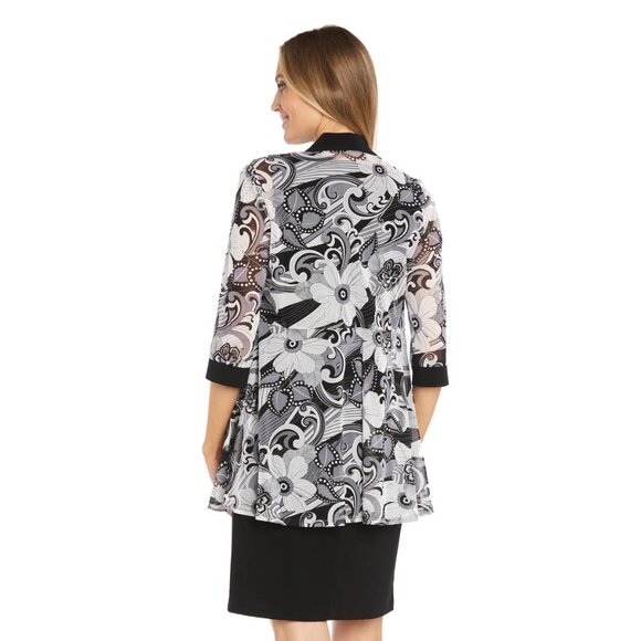 R & M Richards Women's 2-Pc. Jacket & Necklace Dress Set Black/Grey Size 8P - Picture 2 of 5